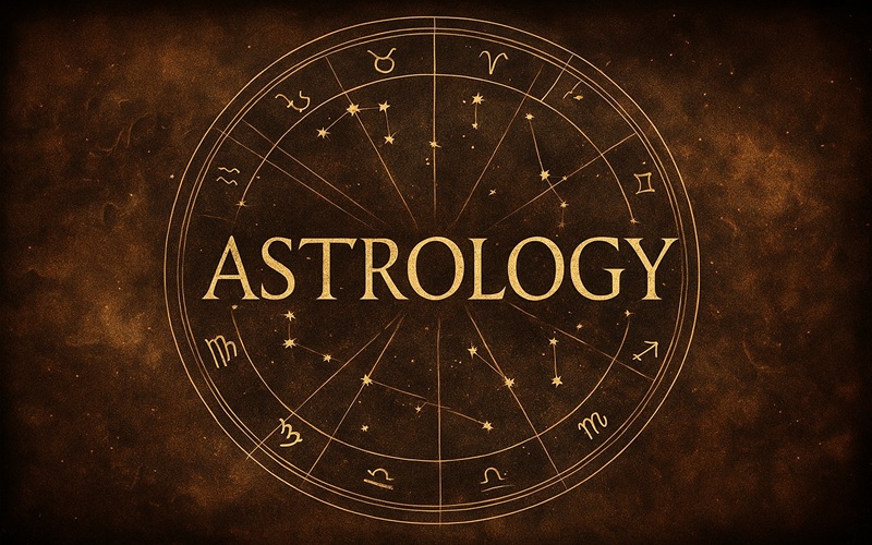 Symbolic depiction of astrology – zodiac constellations and celestial harmony, LostLibrary Lexicon cover.